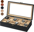 Wooden Watch Box - 12 Slots, Glass Lid, Black Organizer