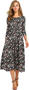 Women's 3/4 Sleeve A-line Flare Midi Dress - Flowy Casual Elegance