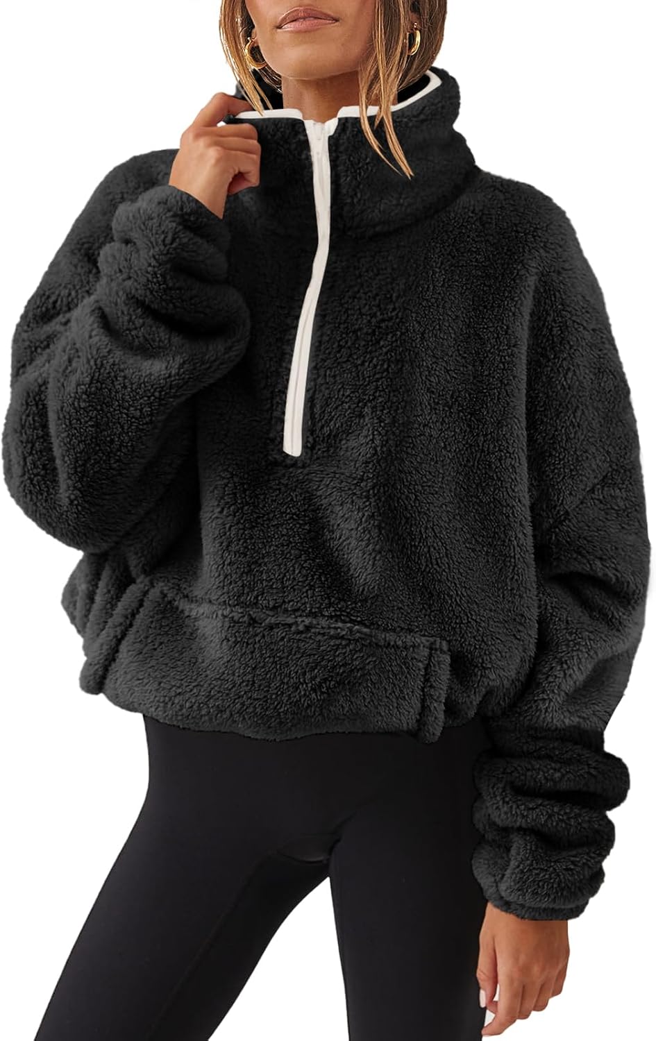 Cropped Hooded Sweatshirt for Women - Stylish Fall Winter Wear