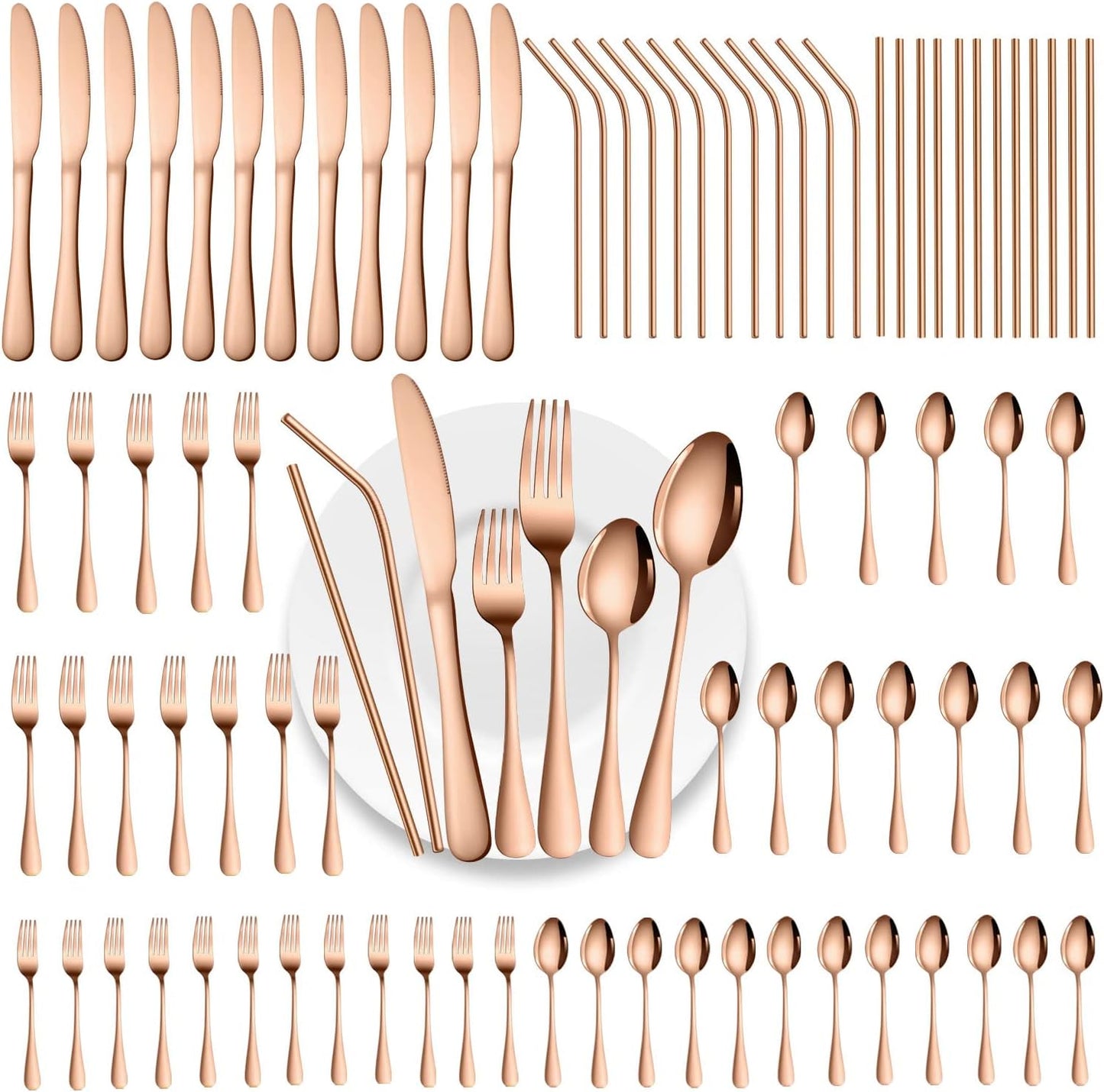84 Pieces Mirror Rose Gold Silverware Set for Elegant Dining