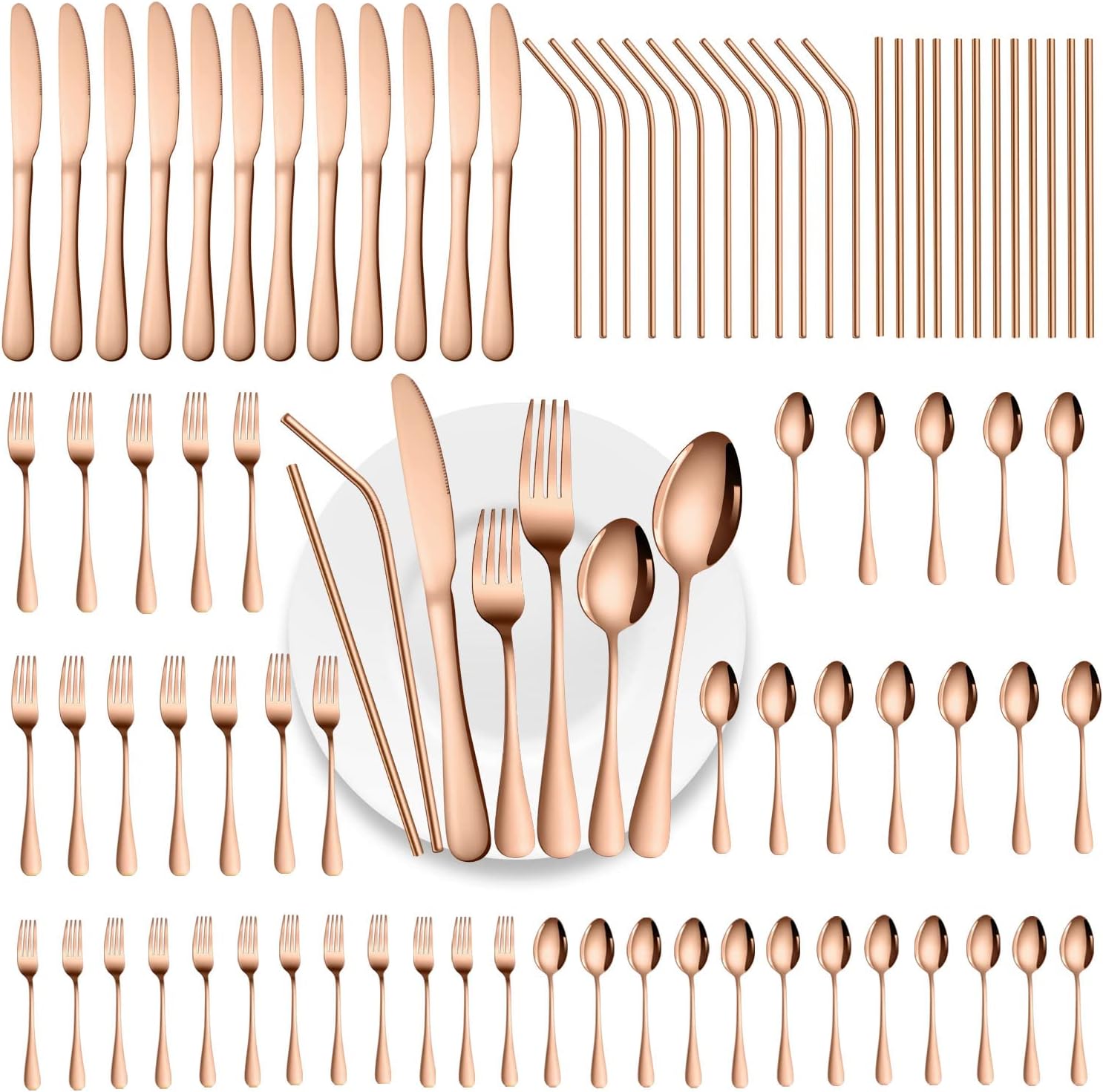 84 Pieces Mirror Rose Gold Silverware Set for Elegant Dining