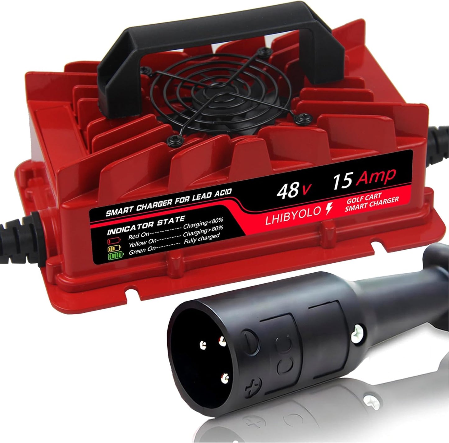 15 AMP 48V Golf Cart Charger, 3-Pin Plug, Rapid Charge