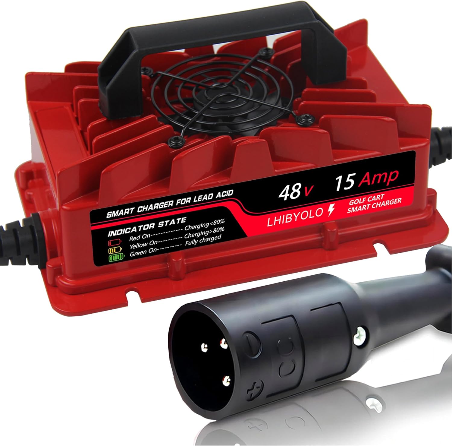 15 AMP 48V Golf Cart Charger, 3-Pin Plug, Rapid Charge