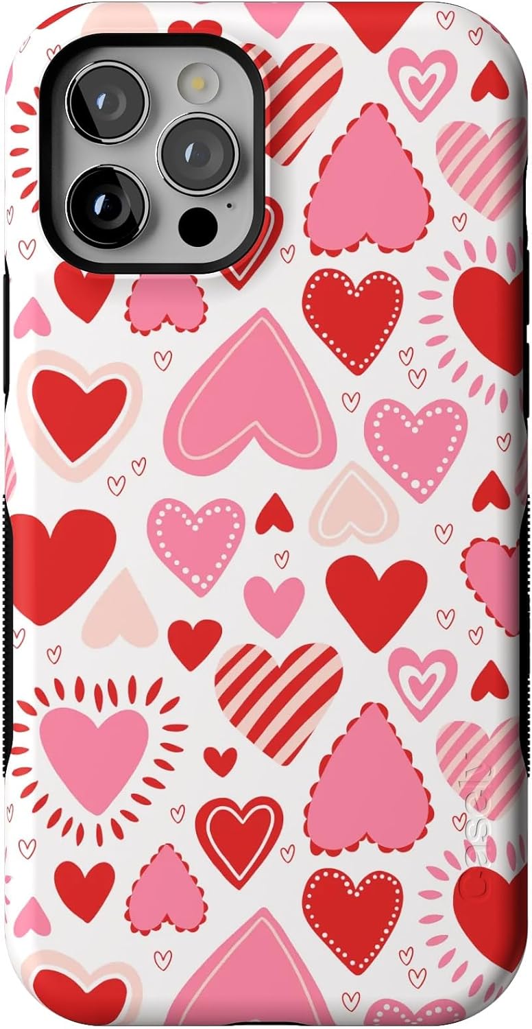 Bold Protective iPhone 12/12 Pro Case with Pink Heart Stickers