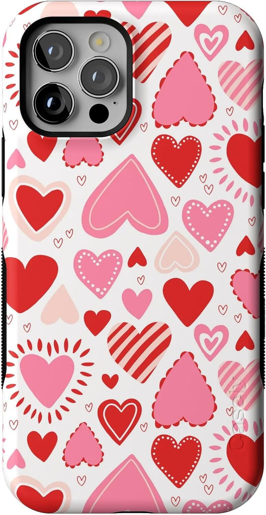 Bold Protective iPhone 12/12 Pro Case with Pink Heart Stickers