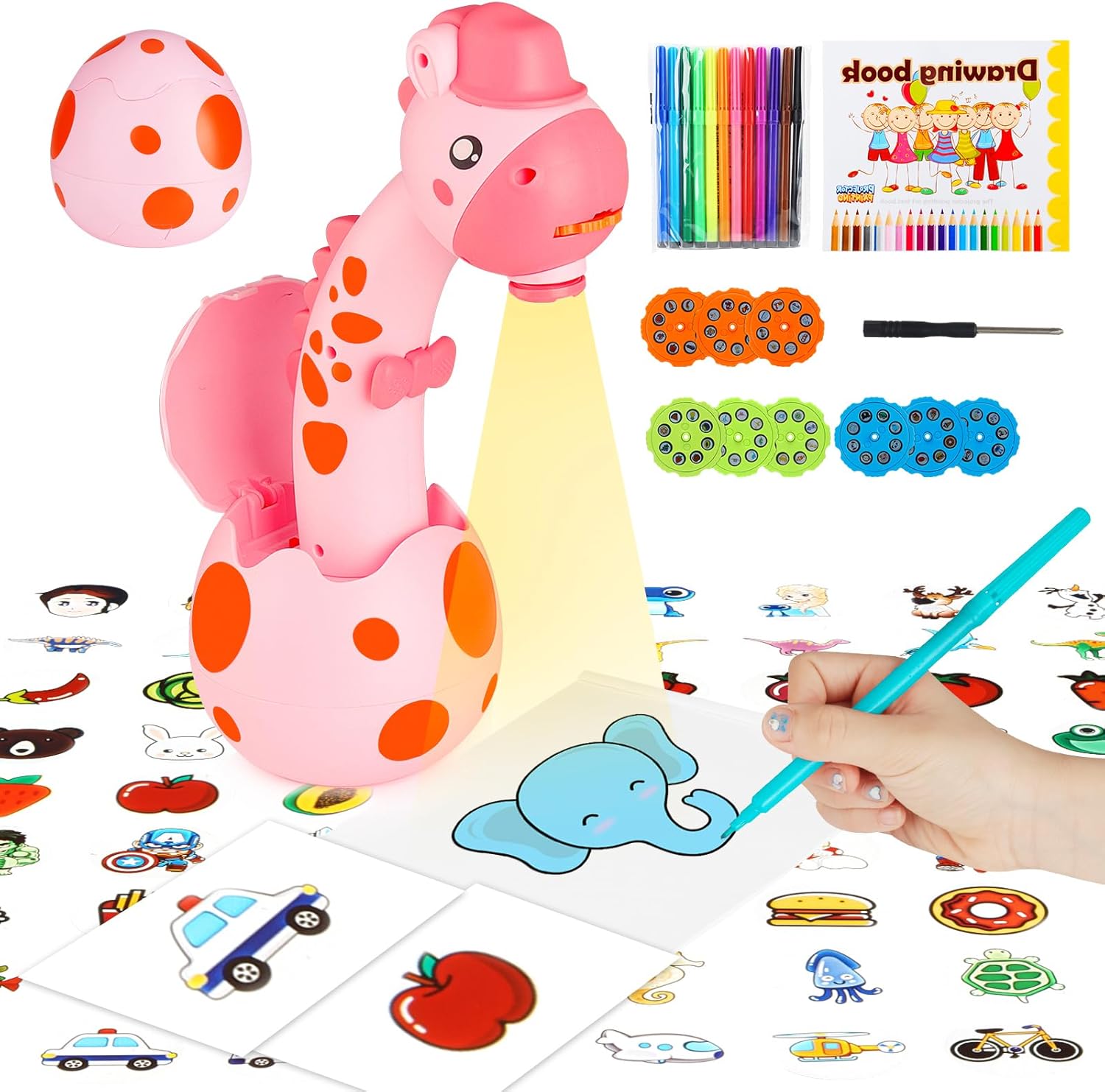 Ultimate Kids Drawing Projector Kit - 72 Stencils, 12 Markers