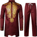 ZEROYAA Men's Africa Suit Long Sleeve Dashiki Set - Stylish