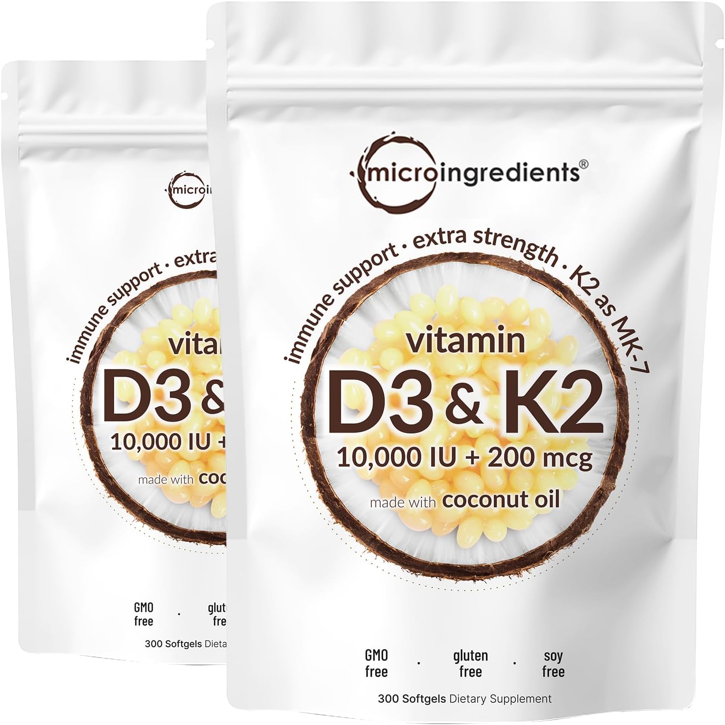 2 Pack Vitamin D3 10000 iu Plus K2 200 mcg Softgels for Health