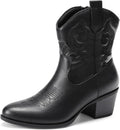 Women's Western Embroidered Ankle Boots - Faux Leather Low Heel