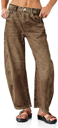 PLNOTME Women's Baggy Boyfriend Jeans Vintage Wide Leg