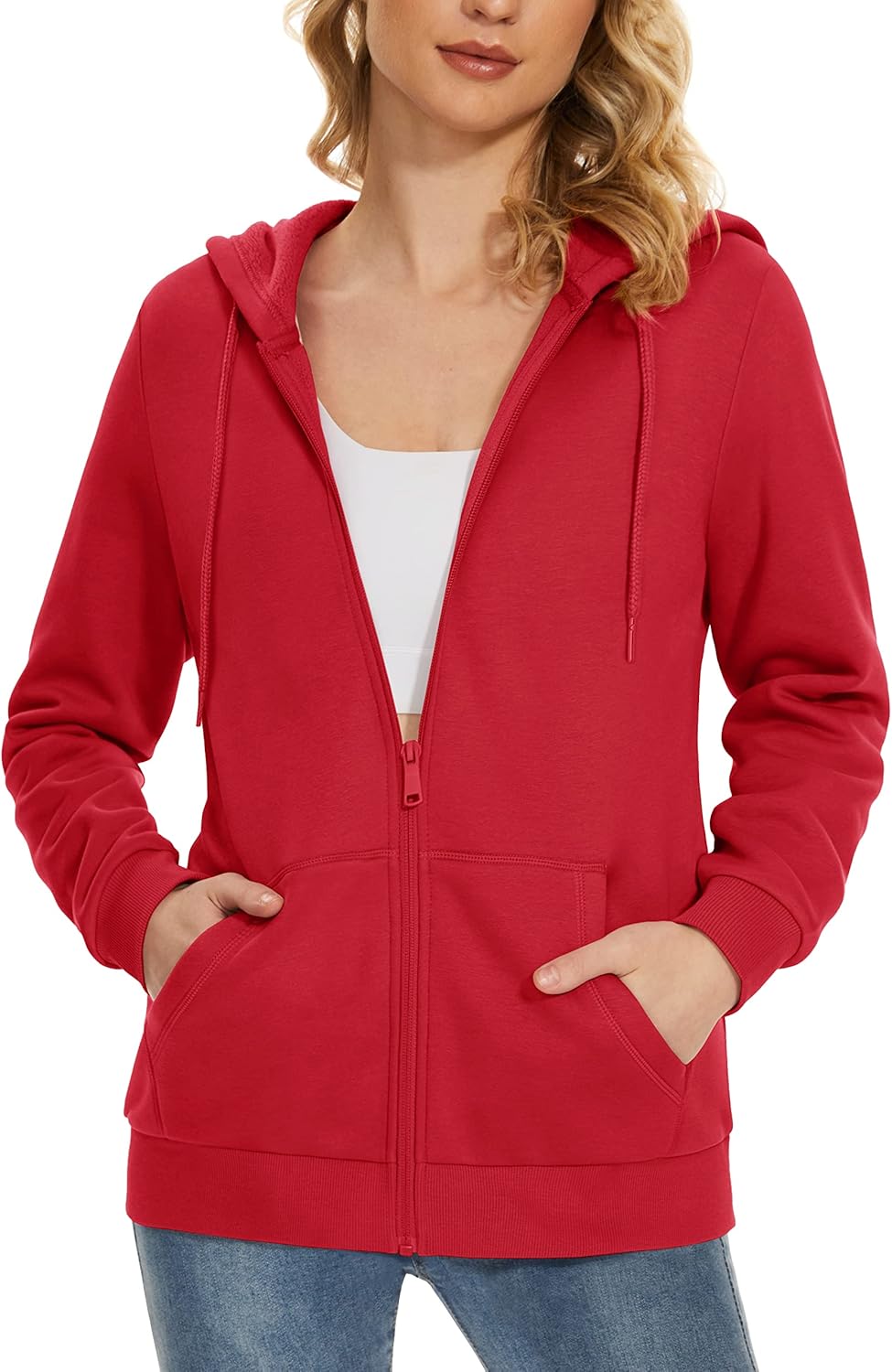 MAGCOMSEN Women's Fleece Lined Zip Up Hoodies for Comfort