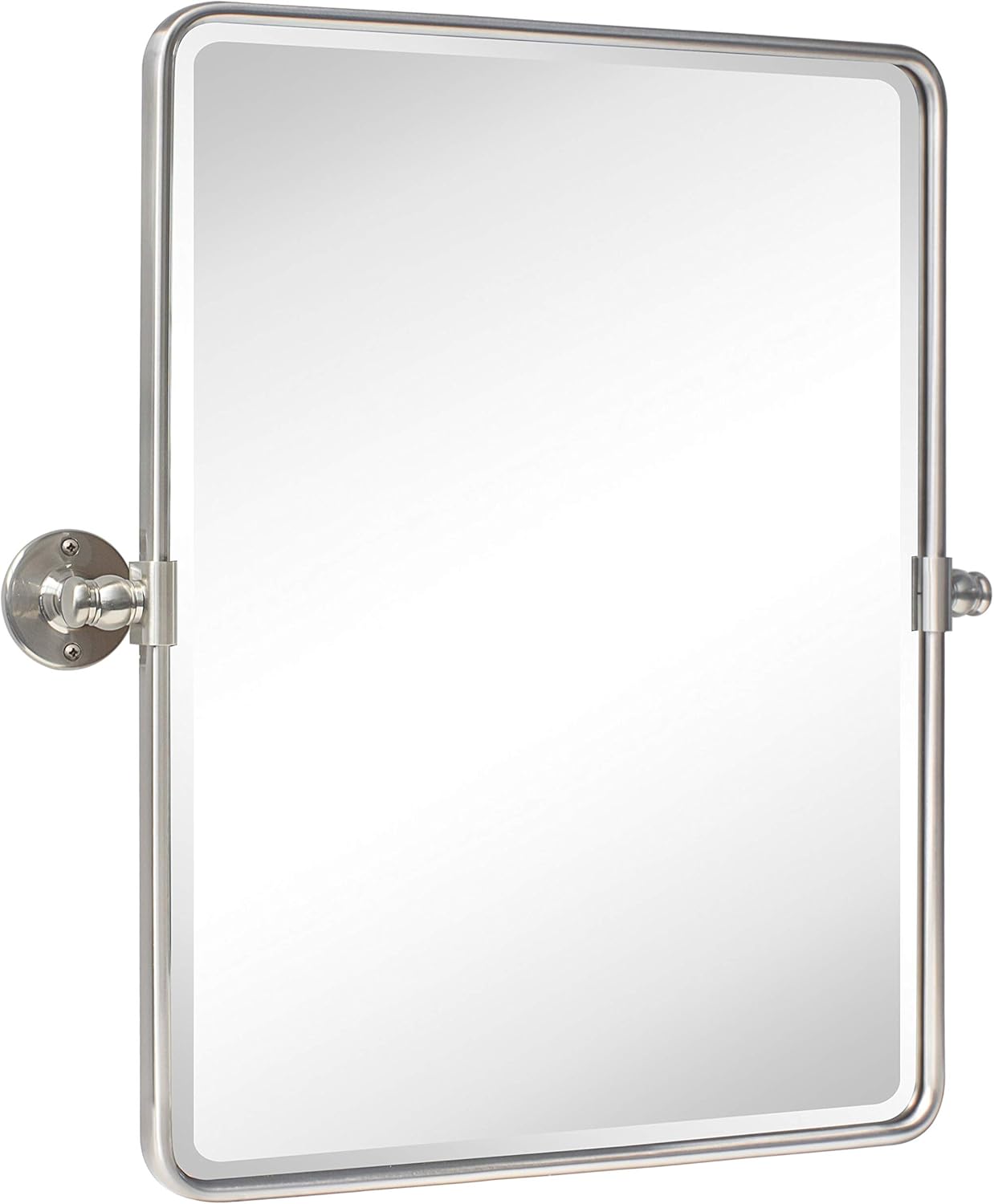 Farmhouse Nickel Metal Framed Pivot Rectangle Bathroom Mirror