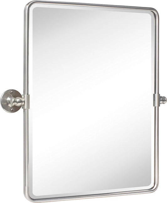 Farmhouse Nickel Metal Framed Pivot Rectangle Bathroom Mirror