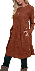 Long Sleeve Dress for Women Crew Neck Tunic with Pockets - Cozy Fit