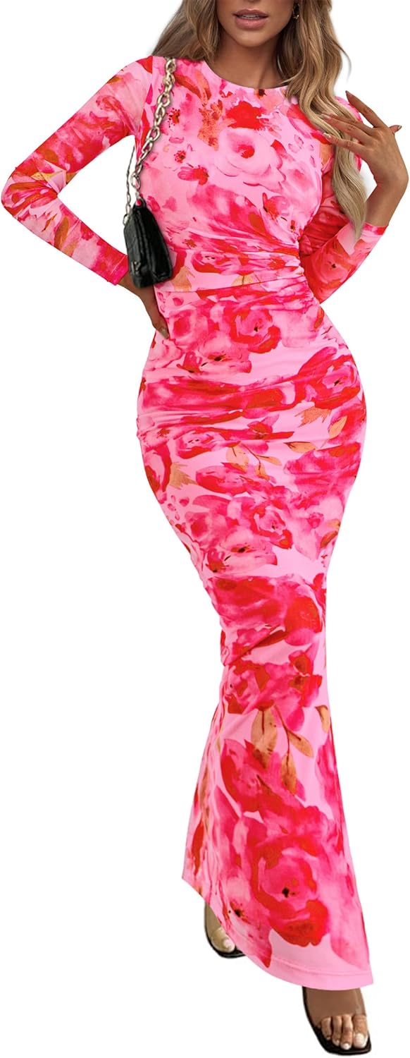 PRETTYGARDEN Women's Bodycon Maxi Dress for Fall and Spring