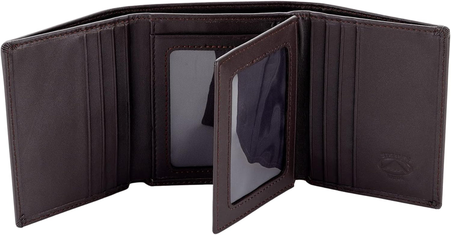 Stealth Mode Leather Trifold RFID Wallet for Men with ID Holder