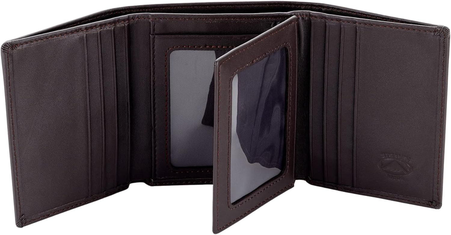 Stealth Mode Leather Trifold RFID Wallet for Men with ID Holder