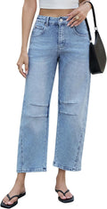 Mid Rise Barrel Jeans for Women Wide Leg Cropped Denim (Style YS43)