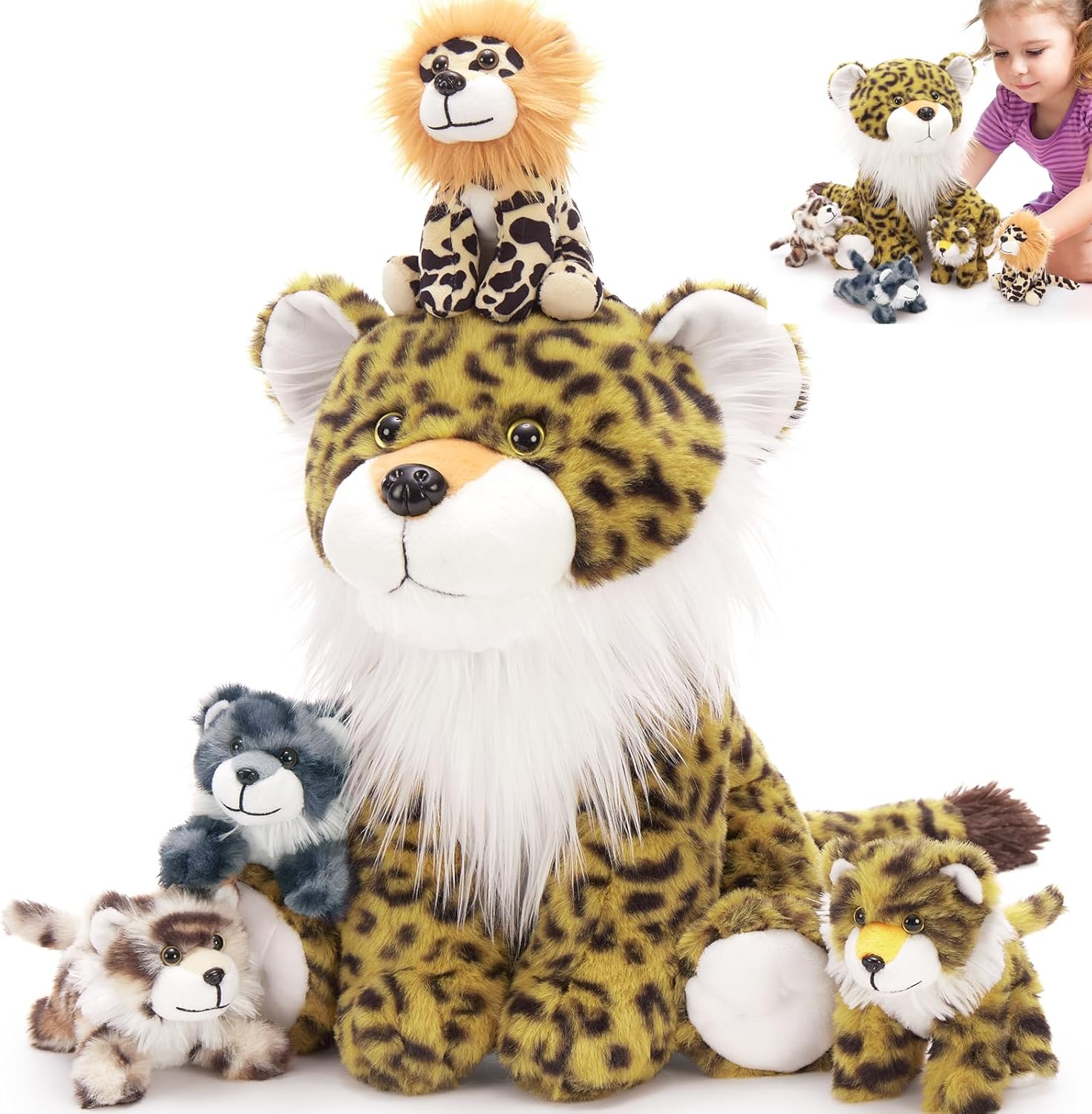 Cheetah Stuffed Animals Set with Mother and Baby Plush Toys