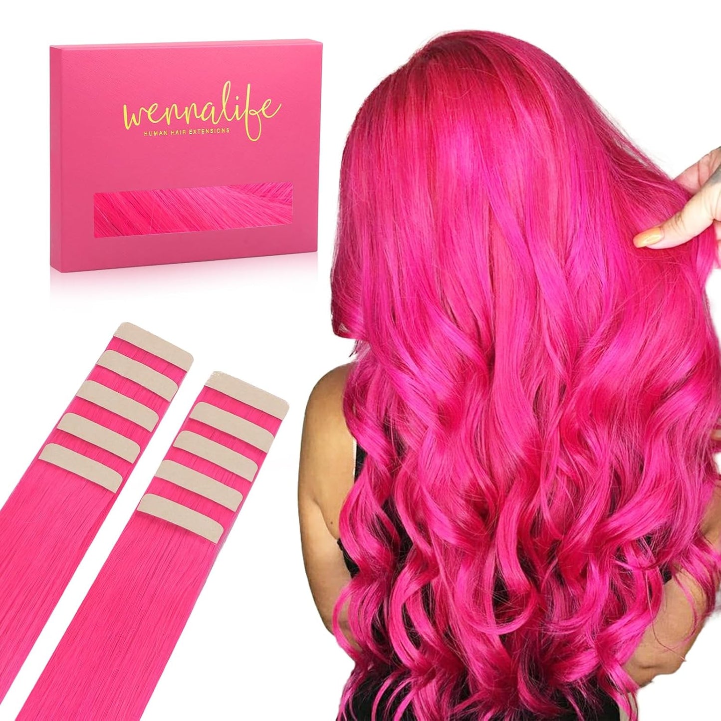 WENNALIFE Hot Pink Tape in Hair Extensions for Bold Style