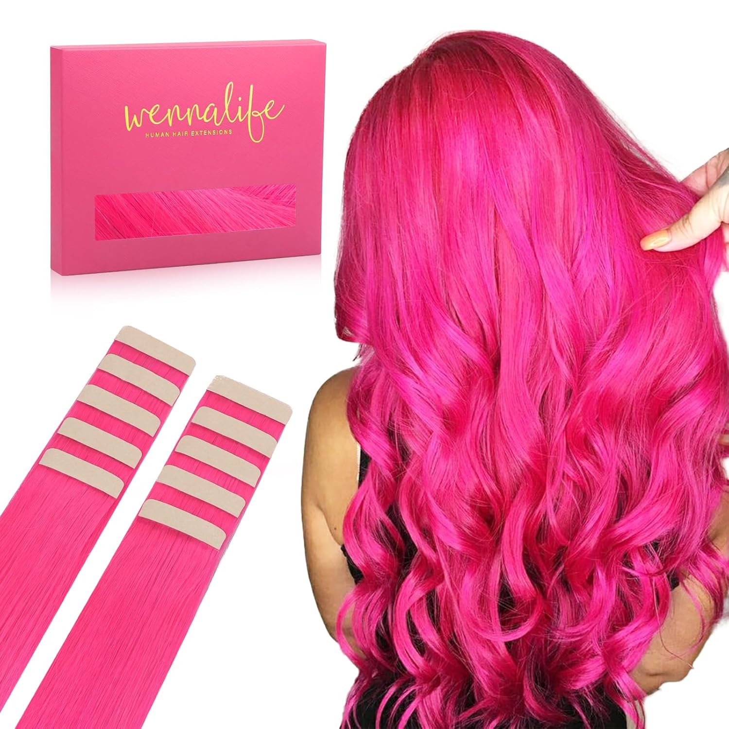 WENNALIFE Hot Pink Tape in Hair Extensions for Bold Style