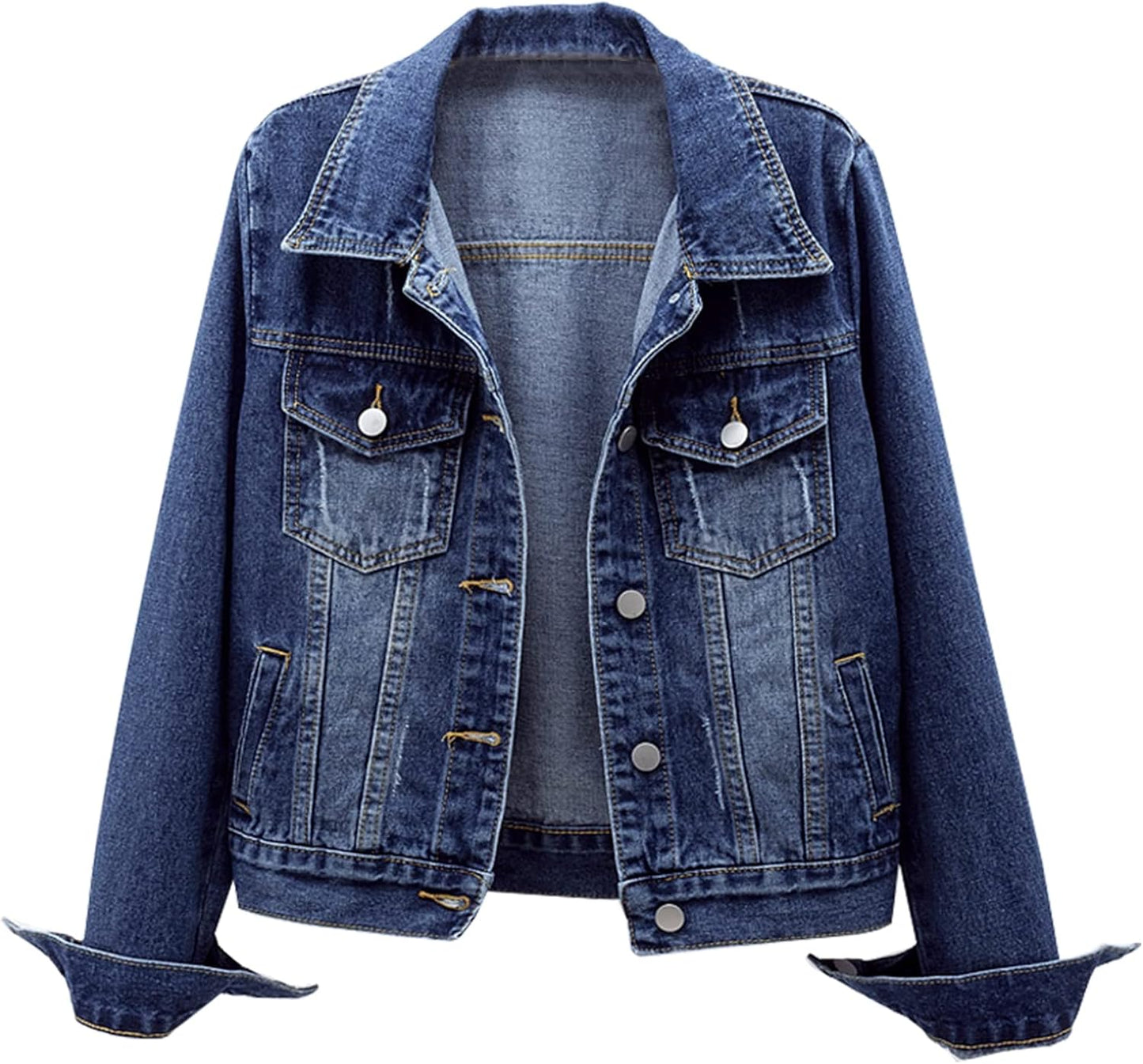 Ladyful Women's Distressed Denim Jacket for Casual Style