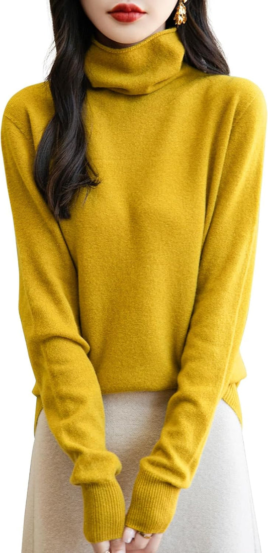Women's 100% Merino Wool Seamless Turtleneck Sweater for Comfort