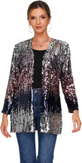 Women's Sequin Jacket Open Front Blazer Hip Length Sparkle