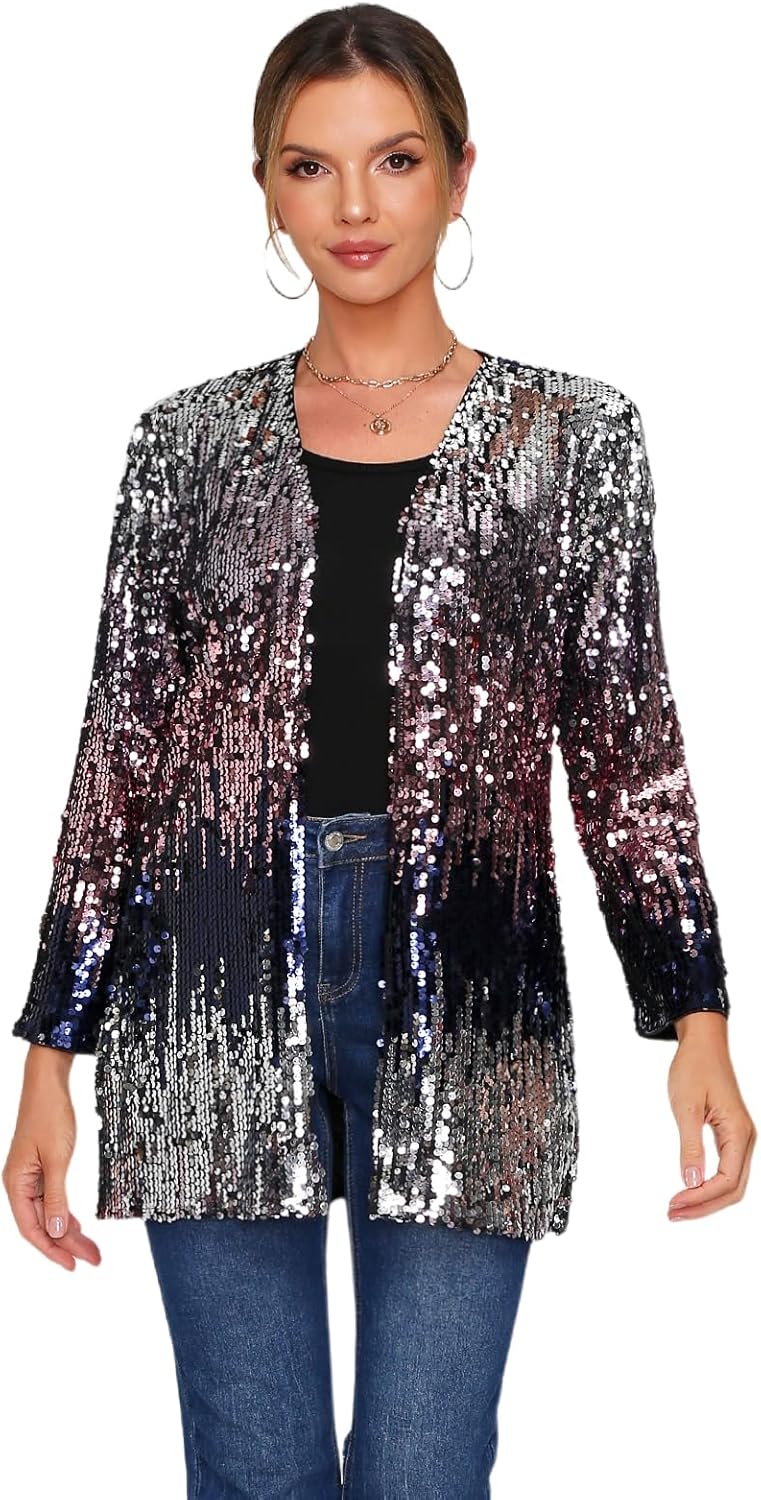 Women's Sequin Jacket Open Front Blazer for Parties and Events