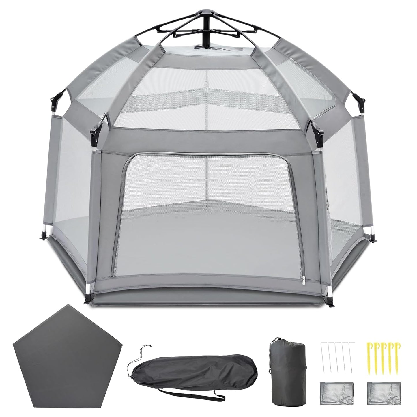 Portable Baby Playpen with Inflatable Mattress & Sunshade