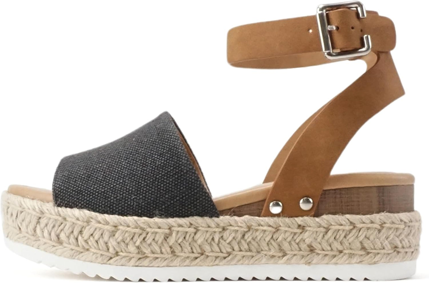 Soda Open Toe Buckle Ankle Strap Espadrilles Flatform Wedge Sandal