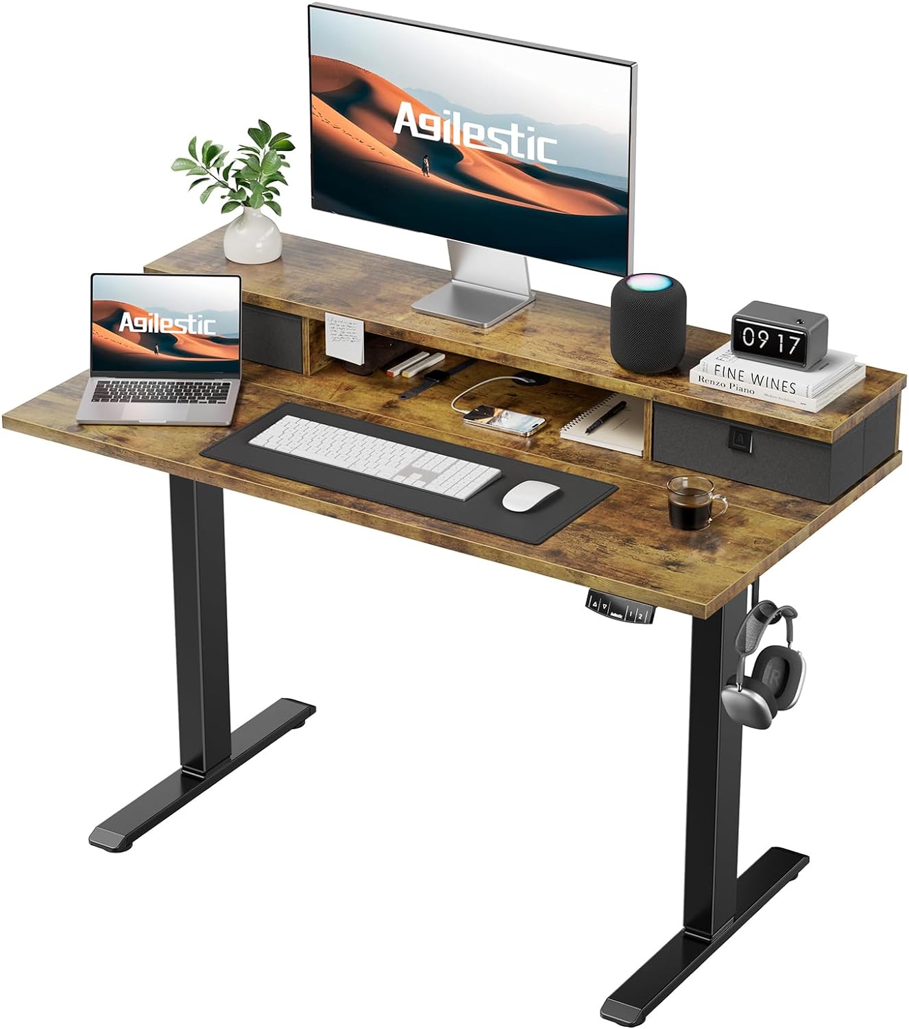Height Adjustable Electric Standing Desk with 2 Drawers for Comfort