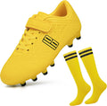 brooman Kids Firm Ground Soccer Cleats with Socks - Easy On/Off Fit