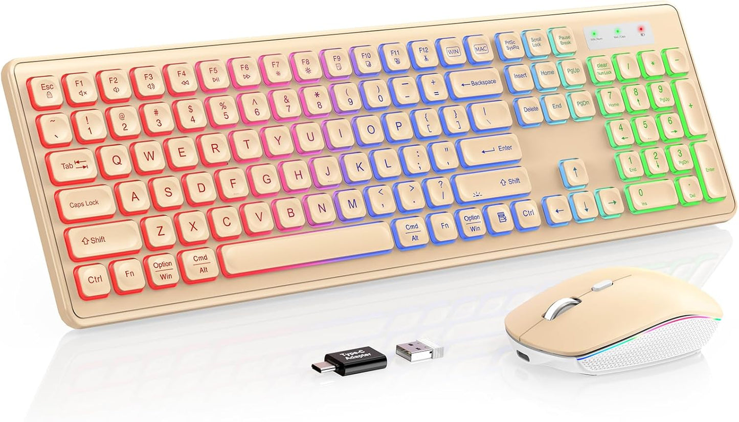 Wireless Keyboard and Mouse Combo with RGB Backlit Features