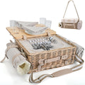 Wicker Picnic Basket Set for 4 with Blanket and Detachable Table