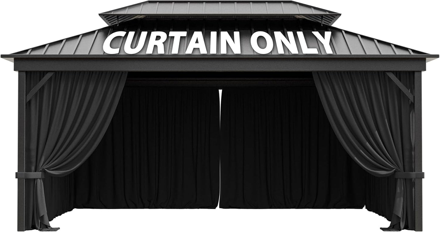 12ftX16ft Waterproof Gazebo Curtains with Double Zipper Design