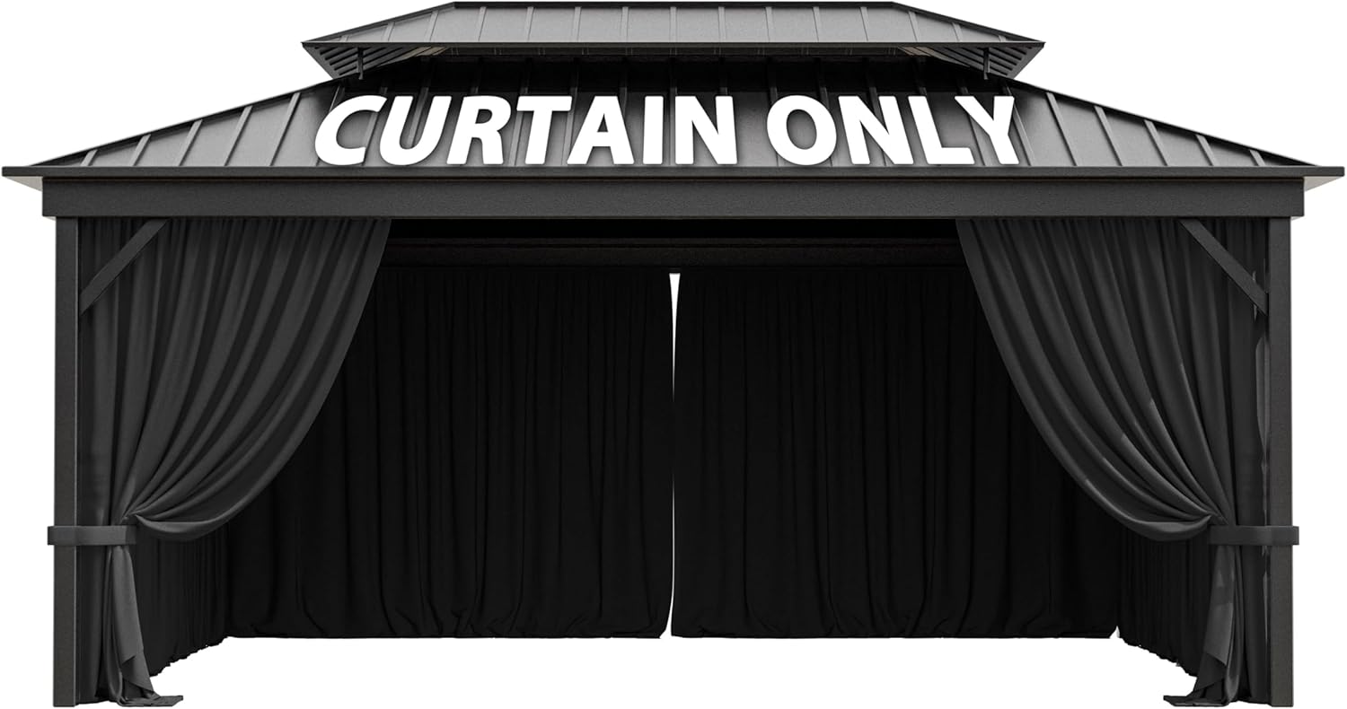 12ftX16ft Waterproof Gazebo Curtains with Double Zipper Design