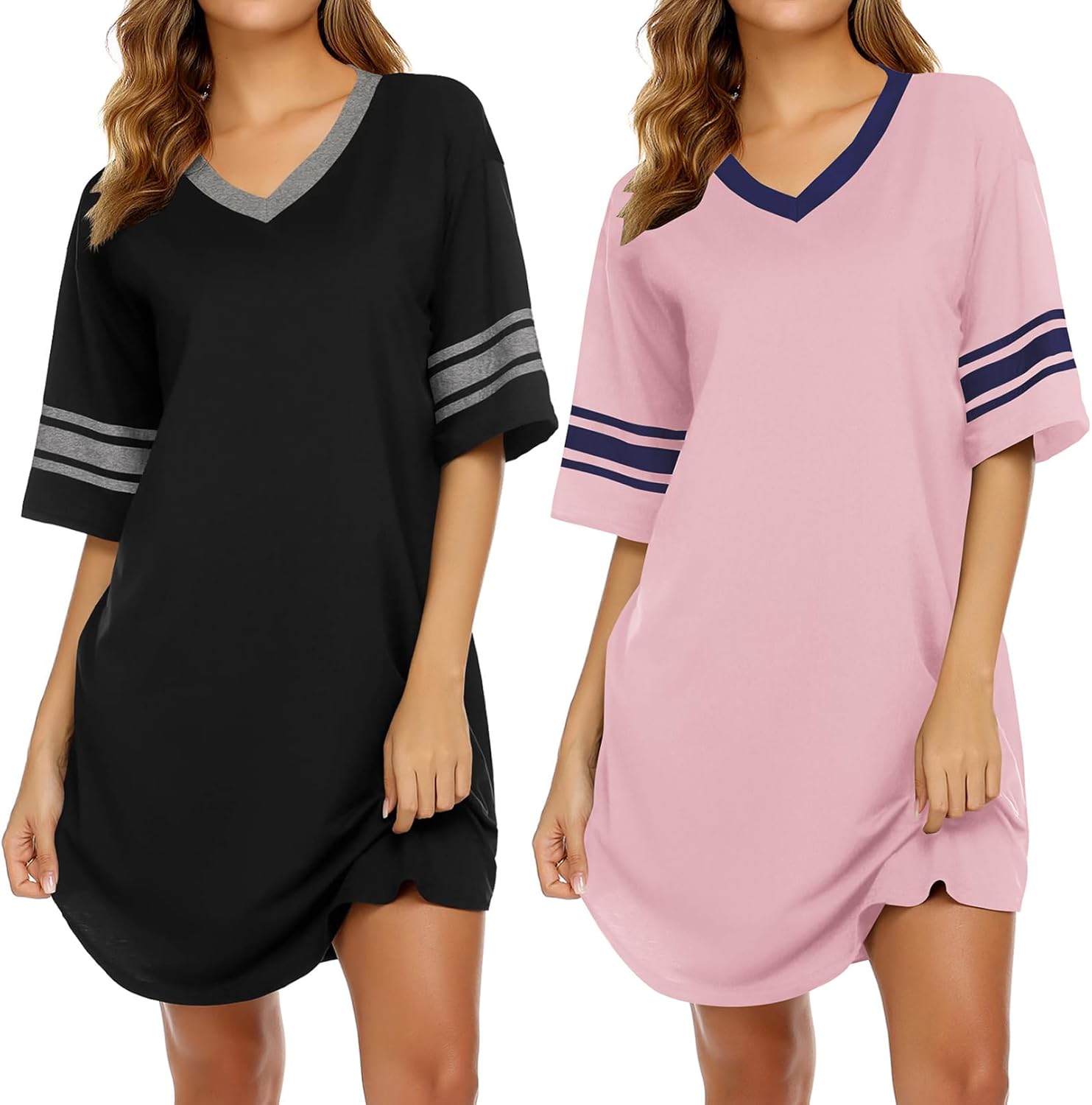 Ekouaer Nightgowns for Women 2 Pack Short Sleeve Sleepwear