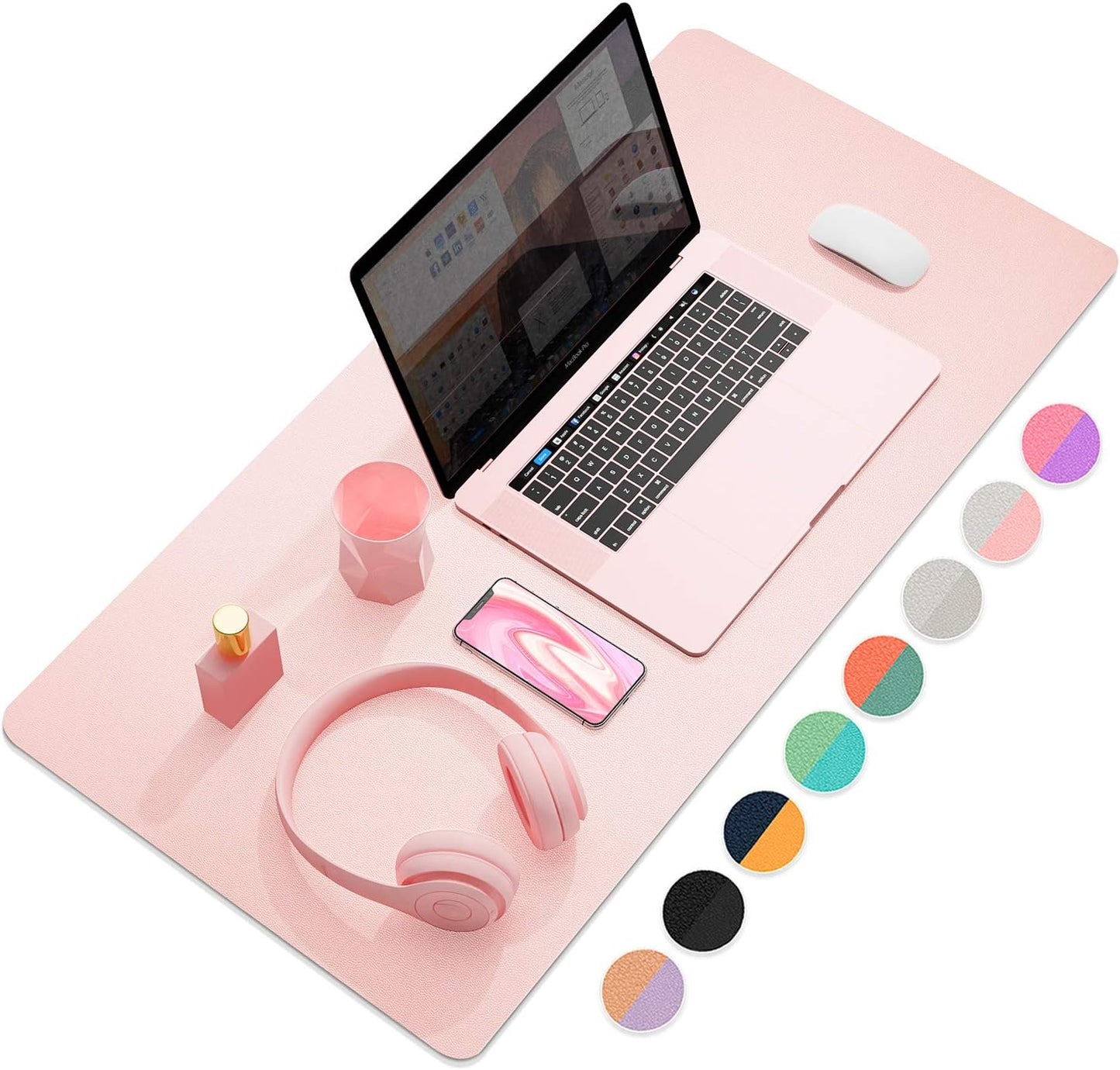 Multifunctional Dual-Sided Pink Desk Pad, Waterproof & Leather (31.5 x 15.7)
