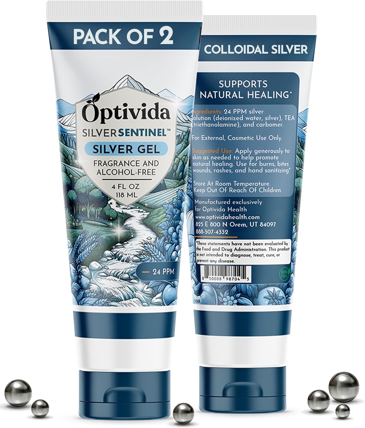 OPTIVIDA Colloidal Silver Gel for Wound Care - 2 Pack Solution