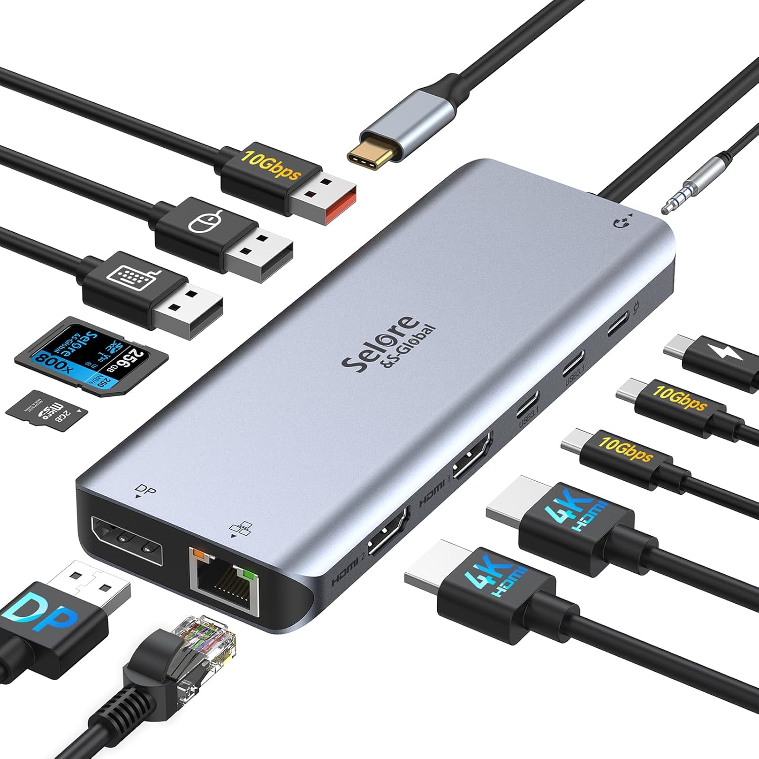 Selore Laptop Docking Station with Dual HDMI and 13 Ports