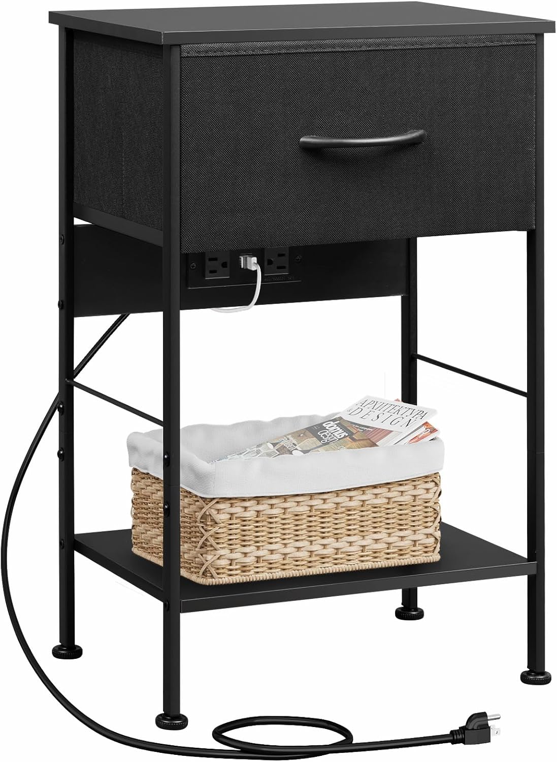 WLIVE Night Stand with Charger Station for Modern Bedrooms