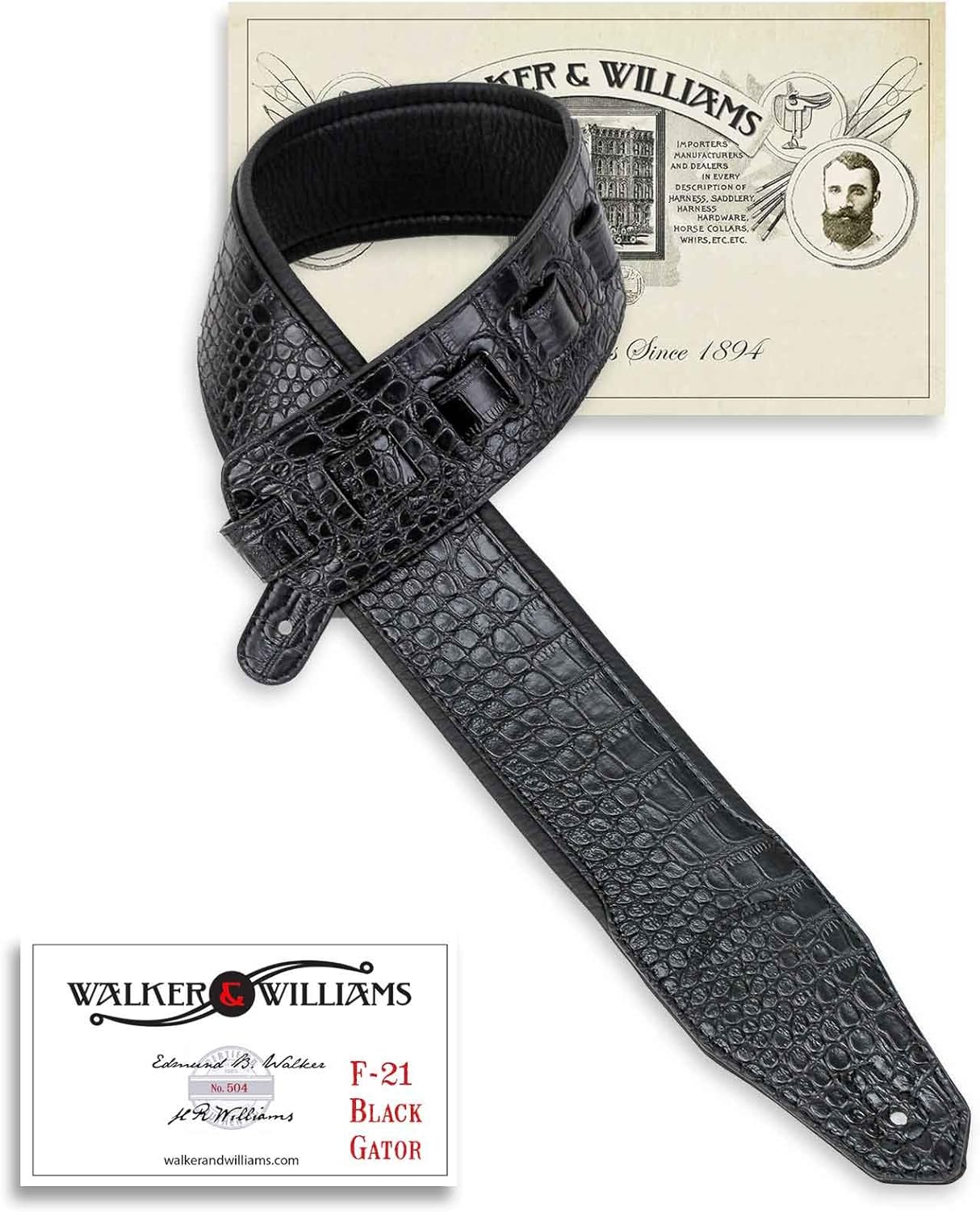 Walker & Williams F-21 Handmade 3in Wide Black Guitar Strap