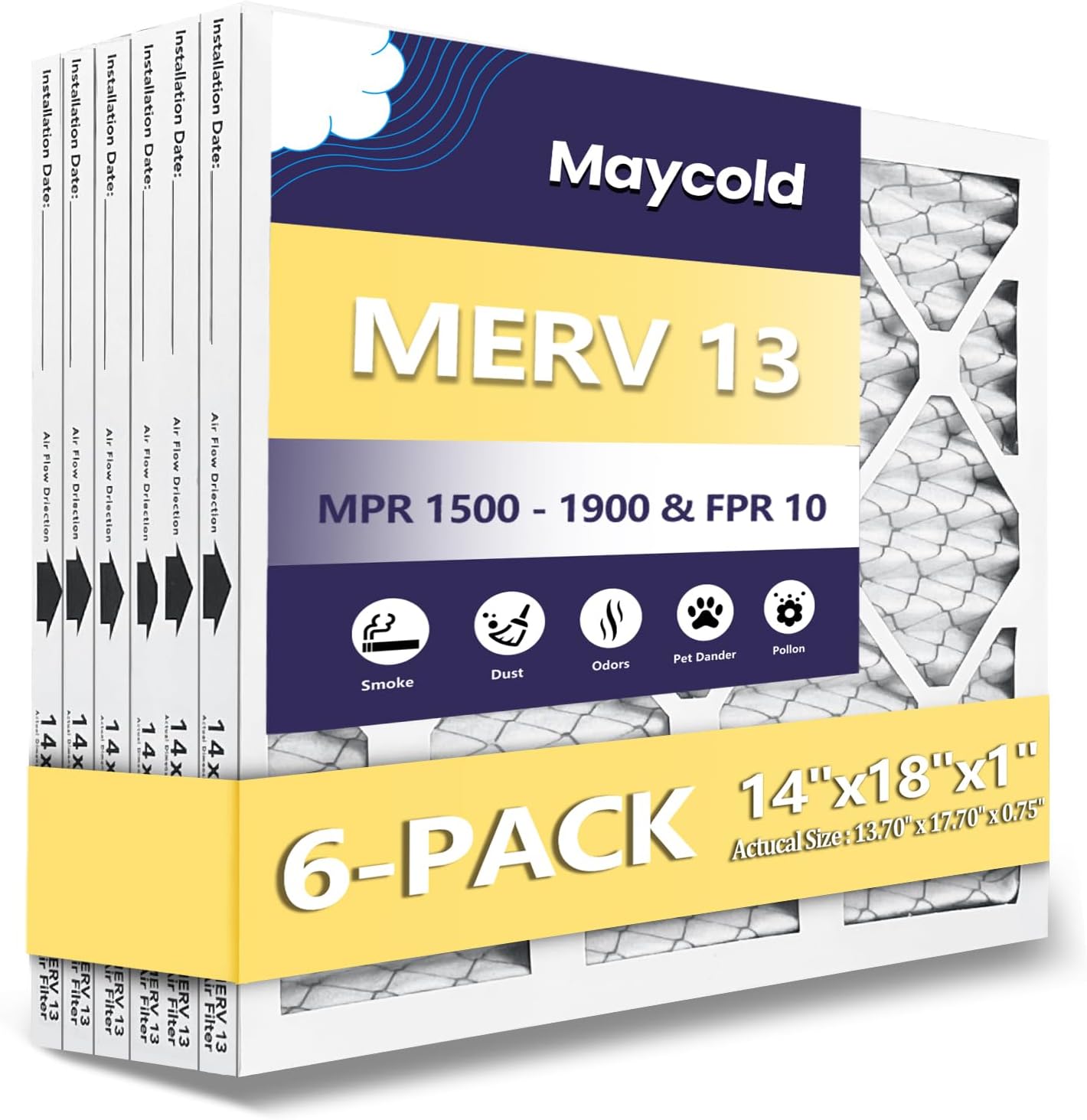 Maycold MERV 13 14x18x1 Air Filter Pack for Clean Air