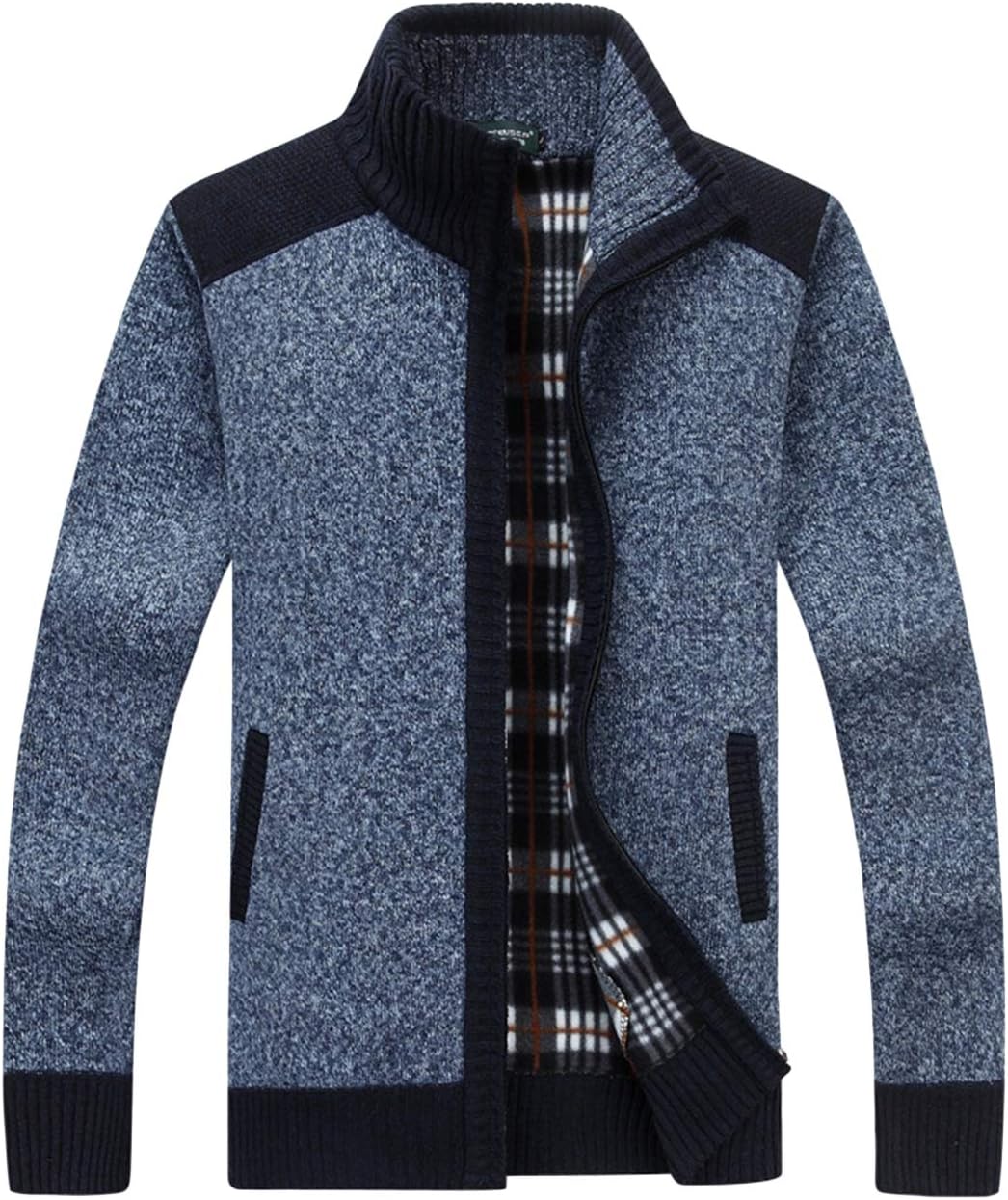 Yeokou Men's Casual Slim Full Zip Thick Knitted Cardigan Sweater