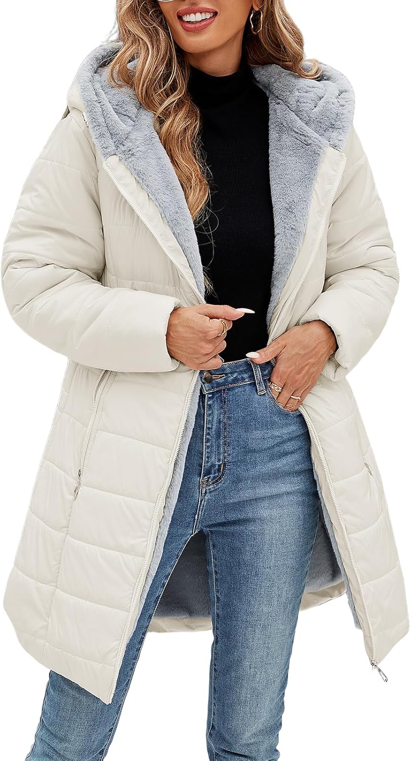 Women's Winter Fleece Lined Down Jacket for Cold Weather