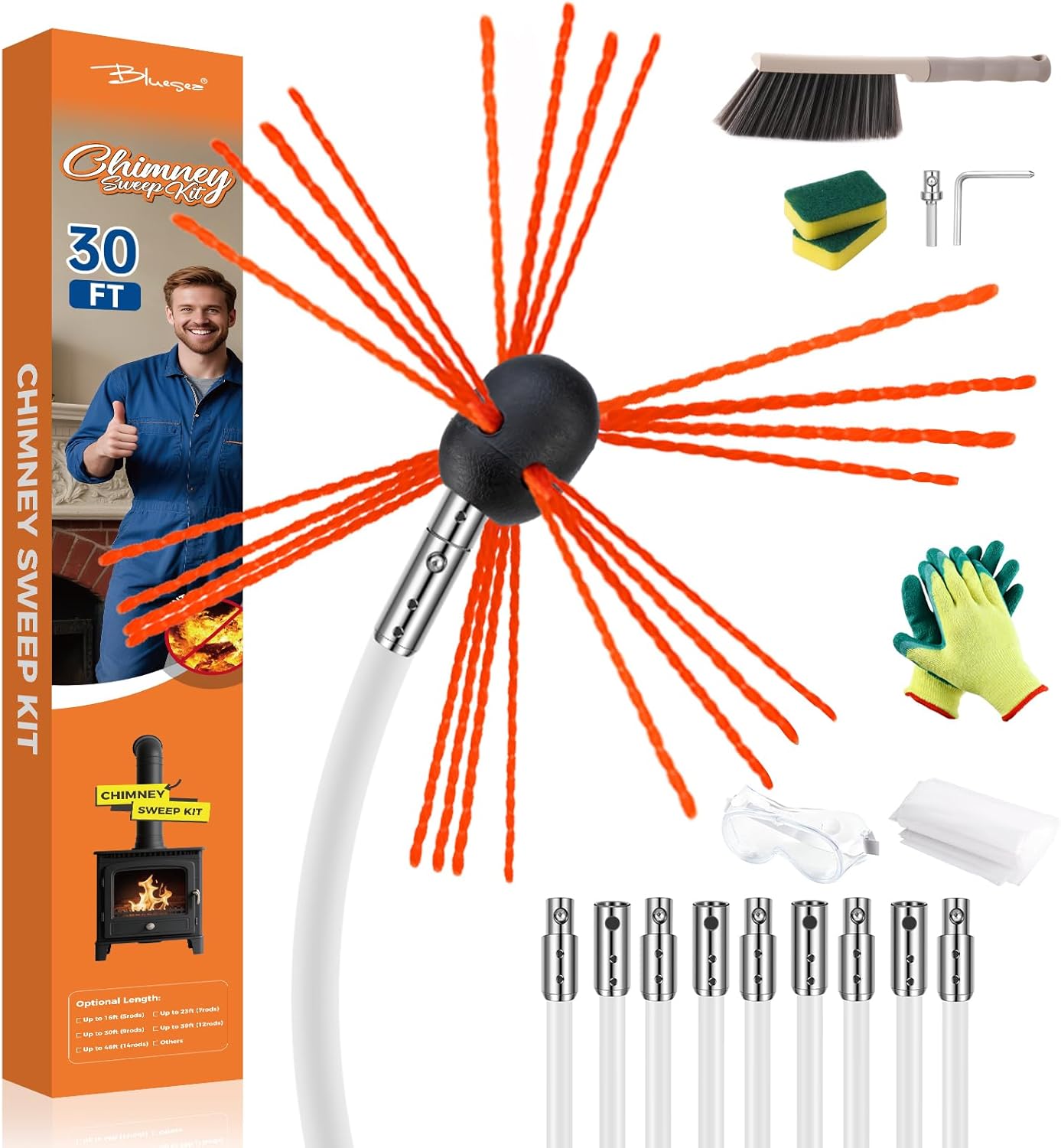 Bluesea 30 Feet Chimney Sweep Kit for Efficient Cleaning