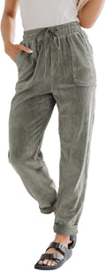 Corduroy Pants for Women High Waist Drawstring - Straight Leg
