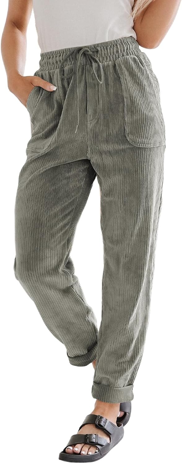 EVALESS Corduroy Pants for Women - Comfy High Waist Trousers