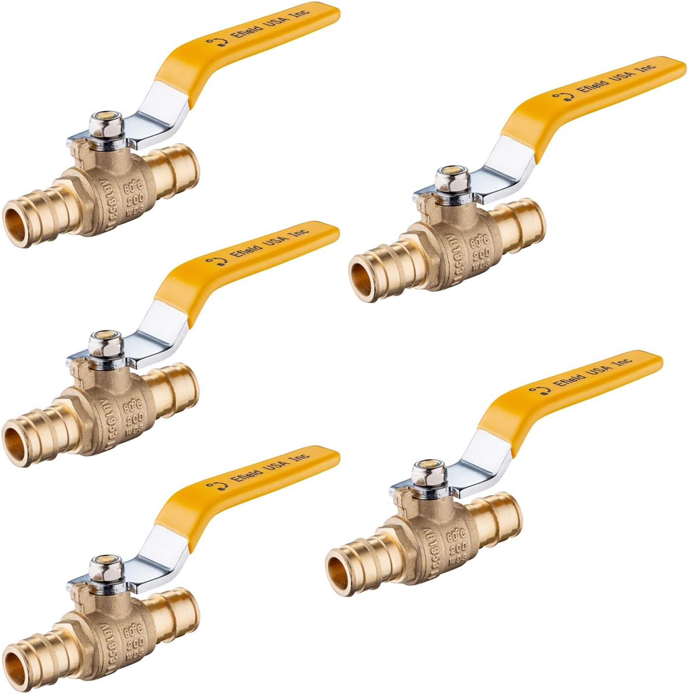 Pack of 5 3/4 Inch Barb Crimp Pex Brass Shut-off Ball Valve